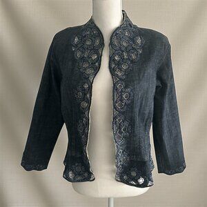 CHICOS Platinum Beaded Embellished Denim Jacket Size Chicos 1 / US Medium 8